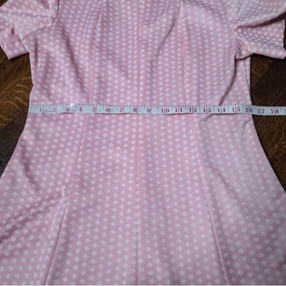 Vintage 60s Mod Pink White Polka Dot Pinup Rockabilly Dress - Picture 9 of 15